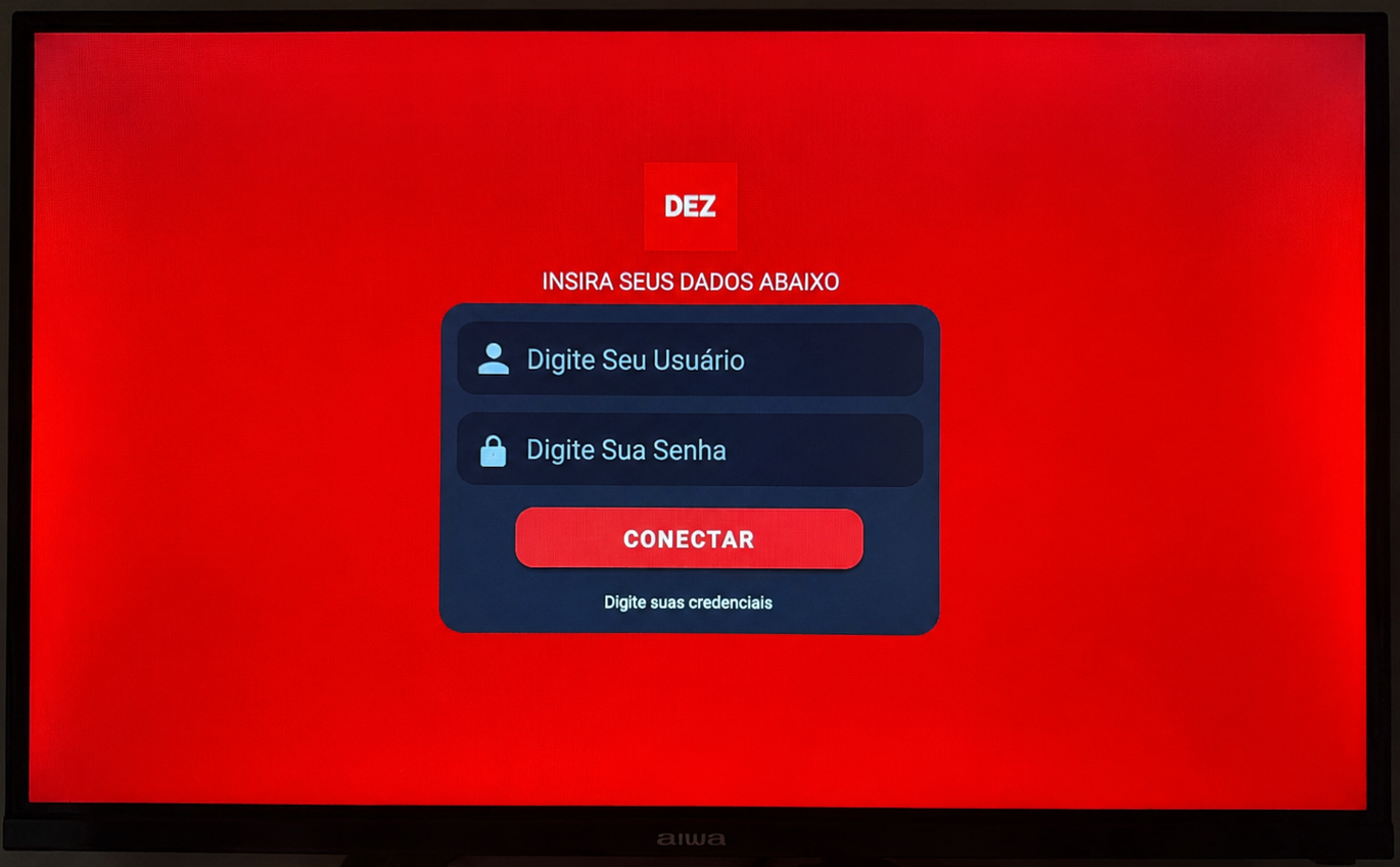 Tela do App DezPila Oficial para Android com login de usuário e senha
