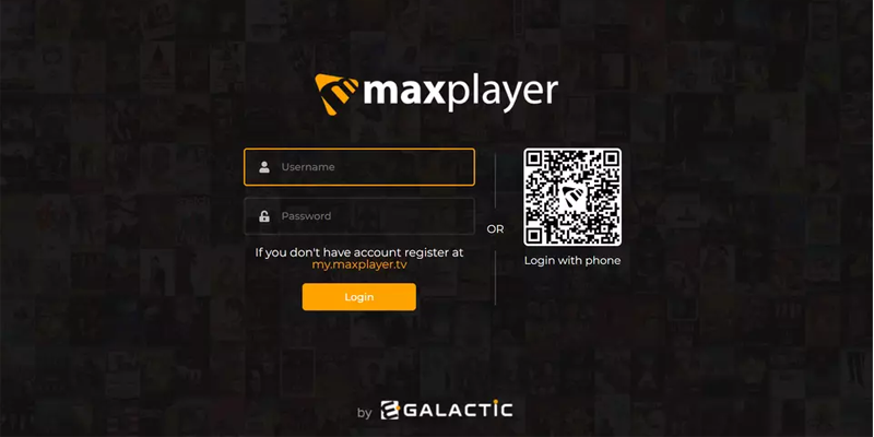 Tela de login do MAXPLAYER com usuário e senha